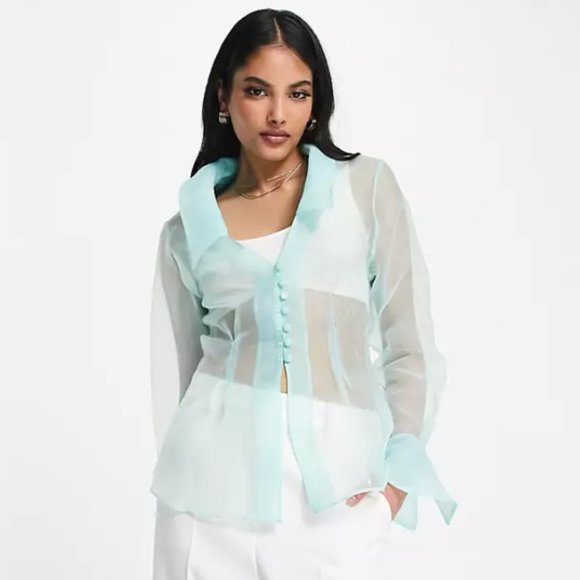 *NWT* ASOS DESIGN occasion organza shirt in light blue - Picture 1 of 4
